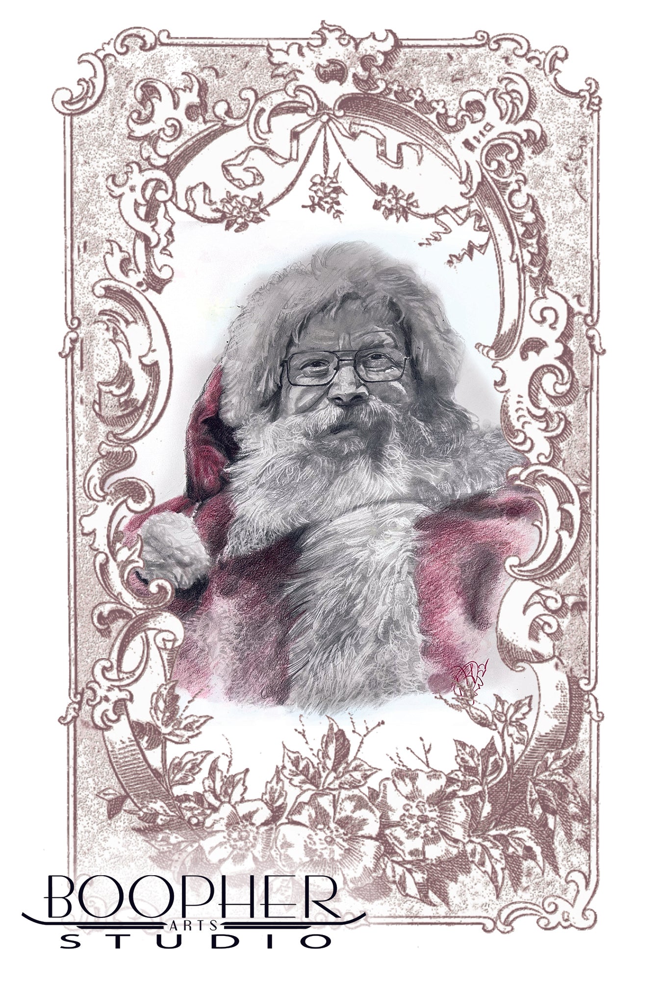 Winter Holiday Art Prints Greeting Cards of Kris Kringle