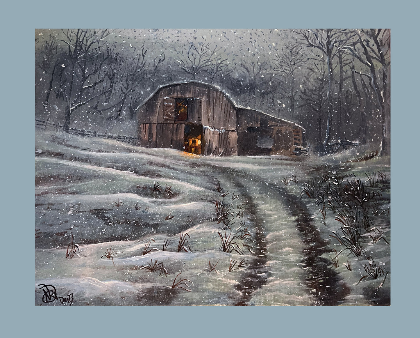 "Old Winters Farmer" Acrylic painting